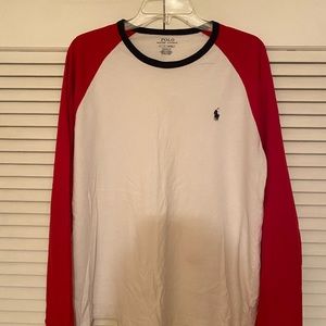Polo long sleeve, large, white with red sleeves